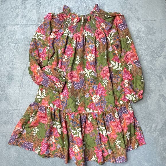J. Marie Smocked Neck Olive Floral Boho Dress Size M - Picture 14 of 14